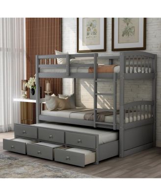  Twin Bunk Bed with Trundle 3 Drawers and Ladder