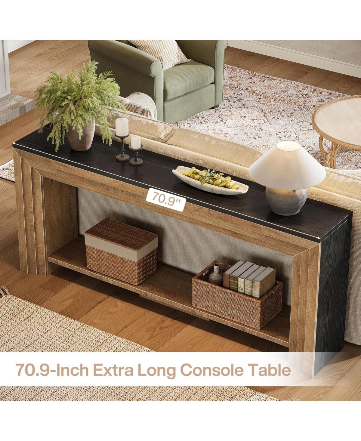 Tribesigns 70.9-Inch Long Console Table, 2-Tier Farmhouse Narrow Wooden Sofa Table for Living Room, Entryway, Hallway, Foye