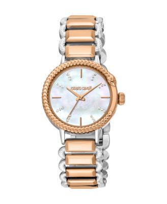 Women Snake Core Quartz Two Tone Stainless Steel Bracelet Watch