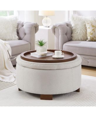 Round Boucle Storage Ottoman with Reversible Lid
