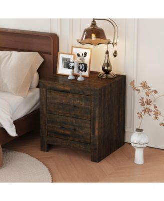 2-Drawer Nightstand - 24-Inch-Wide Embossed Bedside Table Modern Storage Cabinet for Bedroom