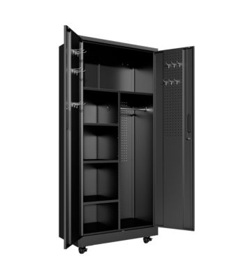 71-Inch Metal Storage Cabinet - Heavy-Duty Mobile Steel Wardrobe with Hanging Rod