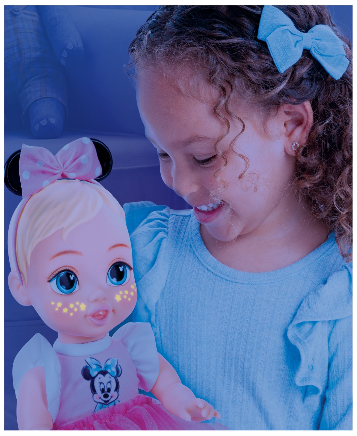 Детская кукла Disney Darlings Snuggly Stars Minnie 11" Soft-Bodied Glow-in-the-Dark Baby Doll — фото 8
