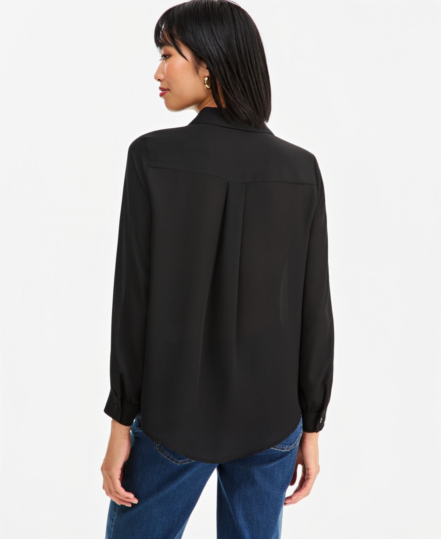 Женская блузка I.N.C. International Concepts Long-Sleeve Collared Button-Down Tunic Blouse, цвет: Глубокий чёрный — фото 2