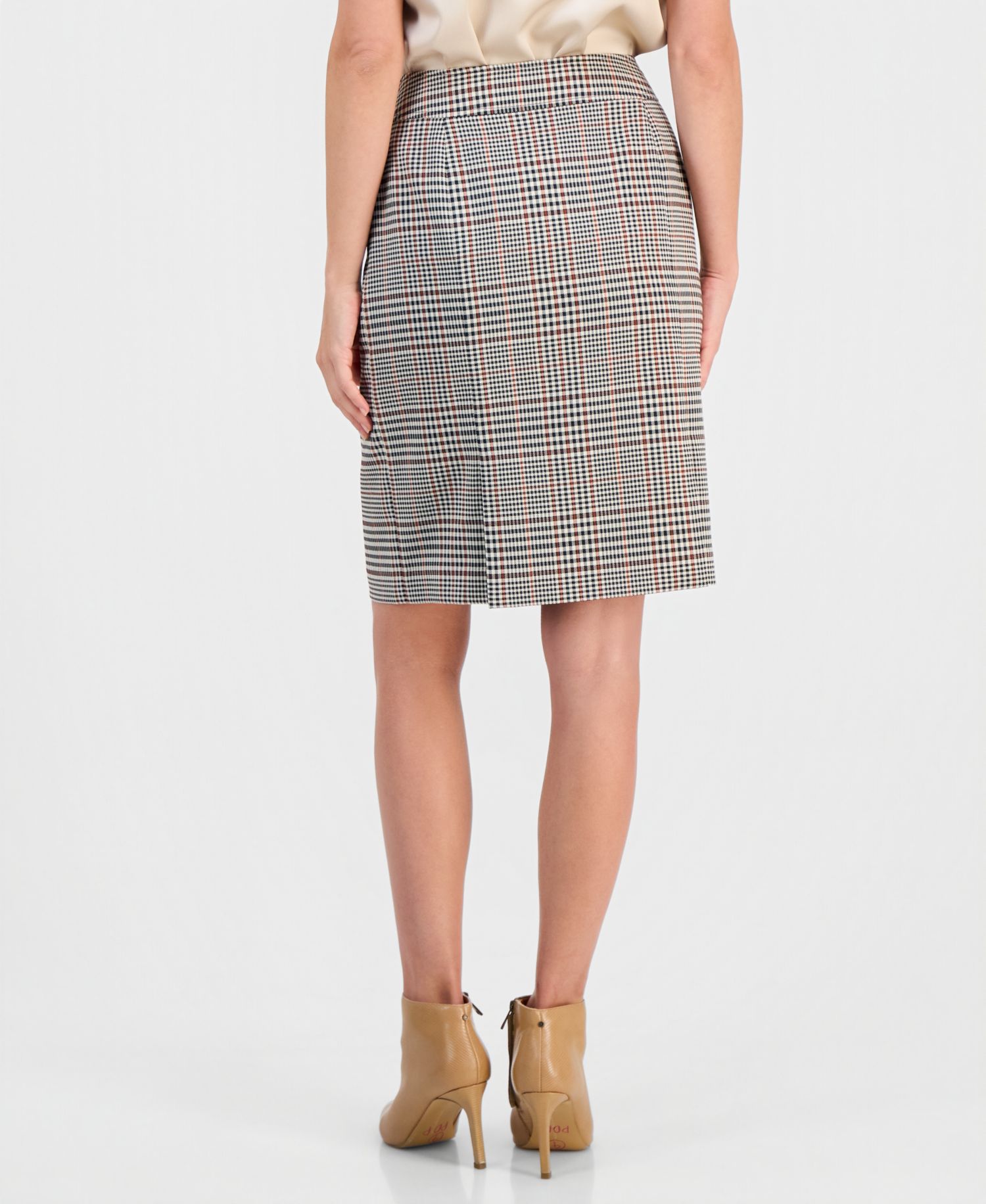 ASL Petite Plaid Pencil Knee-Length Skirt