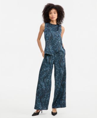 Women's Sleeveless Satin Blouse & Wide Leg Pants