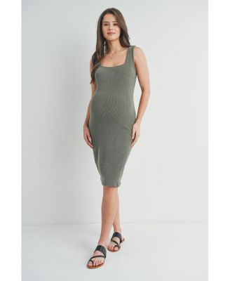 maternity bodycon tank dress Women's Ribbed Knit Color:Fog Grey Mari - Black Tiered Sandal The Seamless Maternity Midi