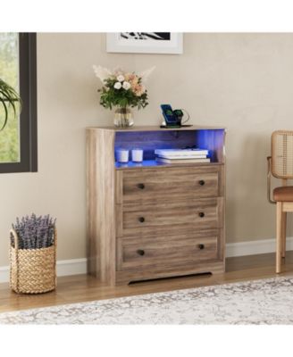 3 Drawer Narrow Dresser with LED Light and Charging Station for Bedroom, Closet, Bedside, Living Room