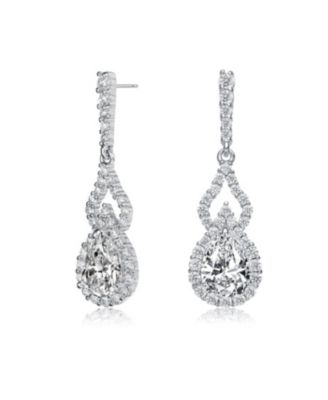 Sterling Silver White Gold Plated CZ Open Pear Drop Earrings