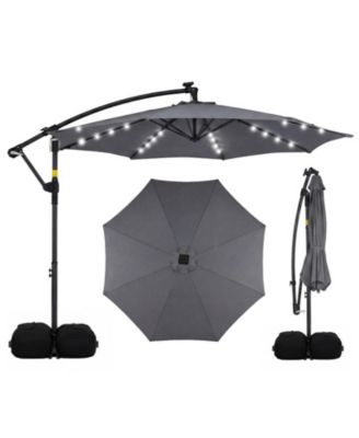 10 Ft Solar LED Offset Cantilever Patio Hanging Outdoor Market Umbrella