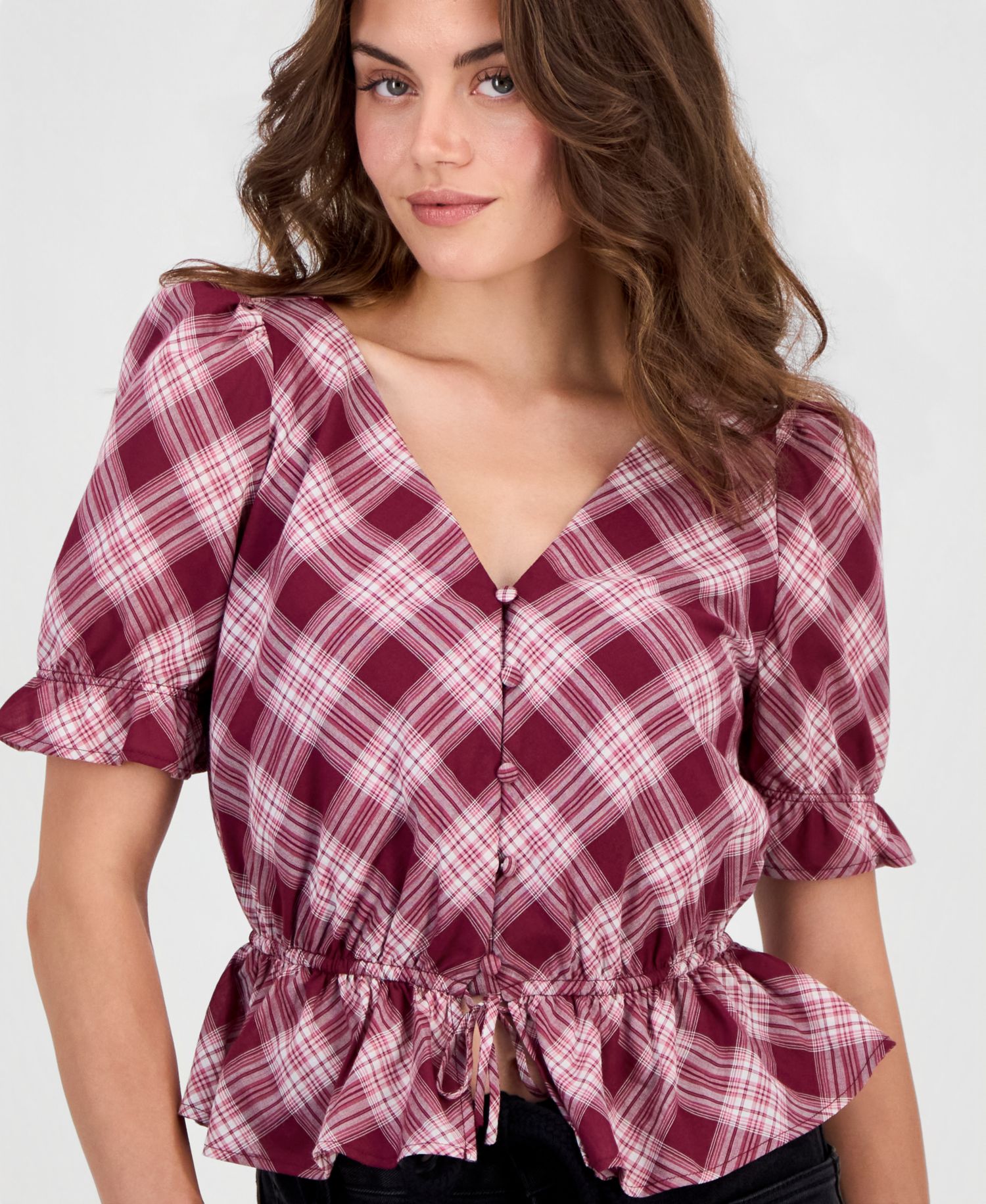 Petite Plaid Peplum Blouse