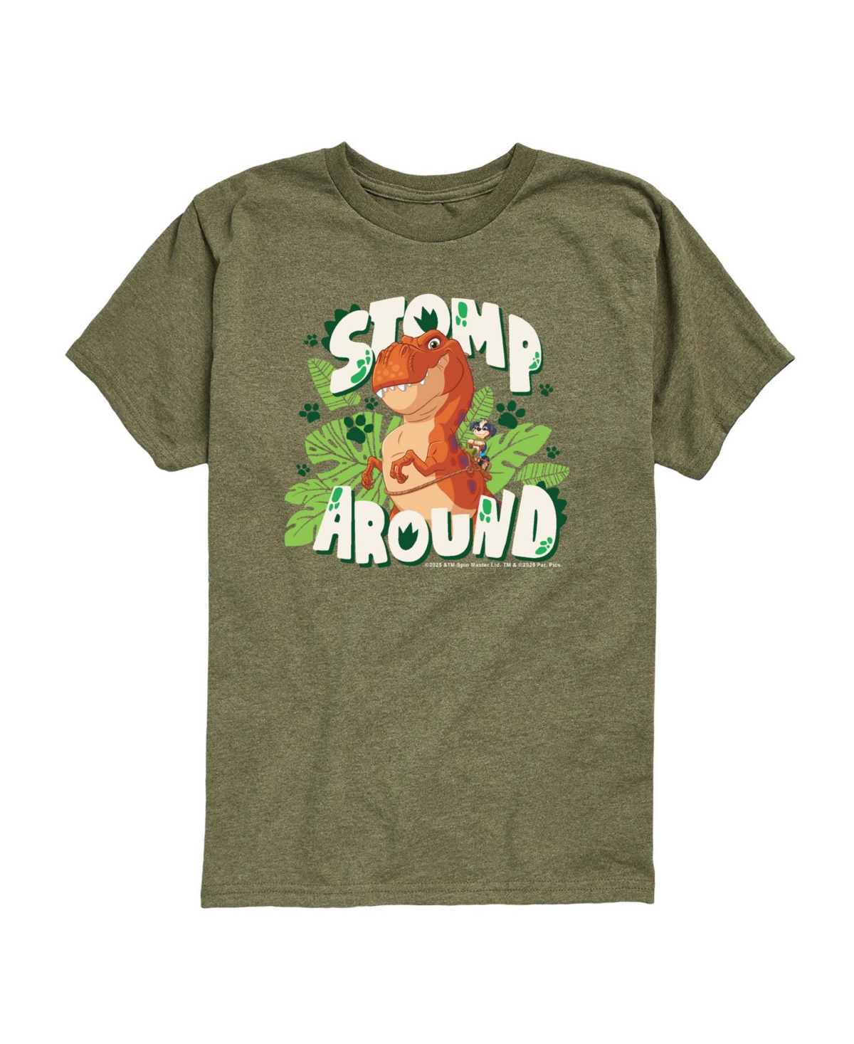 Paw Patrol The Movie Stomp Around Rex Toddler Boys' 2T-5T Short-Sleeve Graphic T-Shirt - Heather Military Green