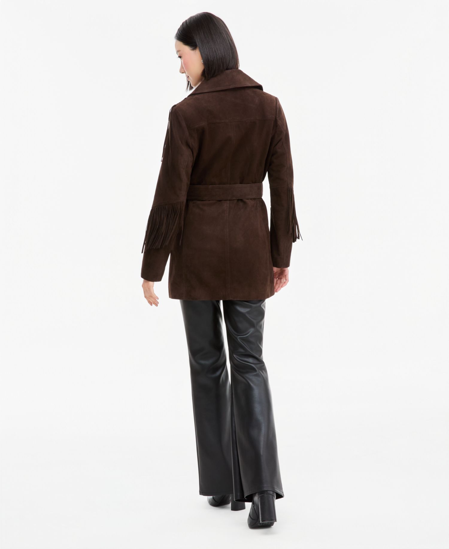 Women's Suede Trench with Fringe Coat
