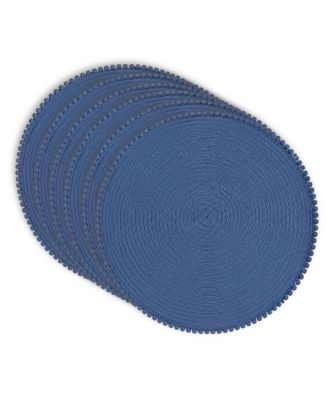 Pom Pom 15" Round Woven Placemats Set of 6 - Durable, Reversible and Non-Slip Table Mats