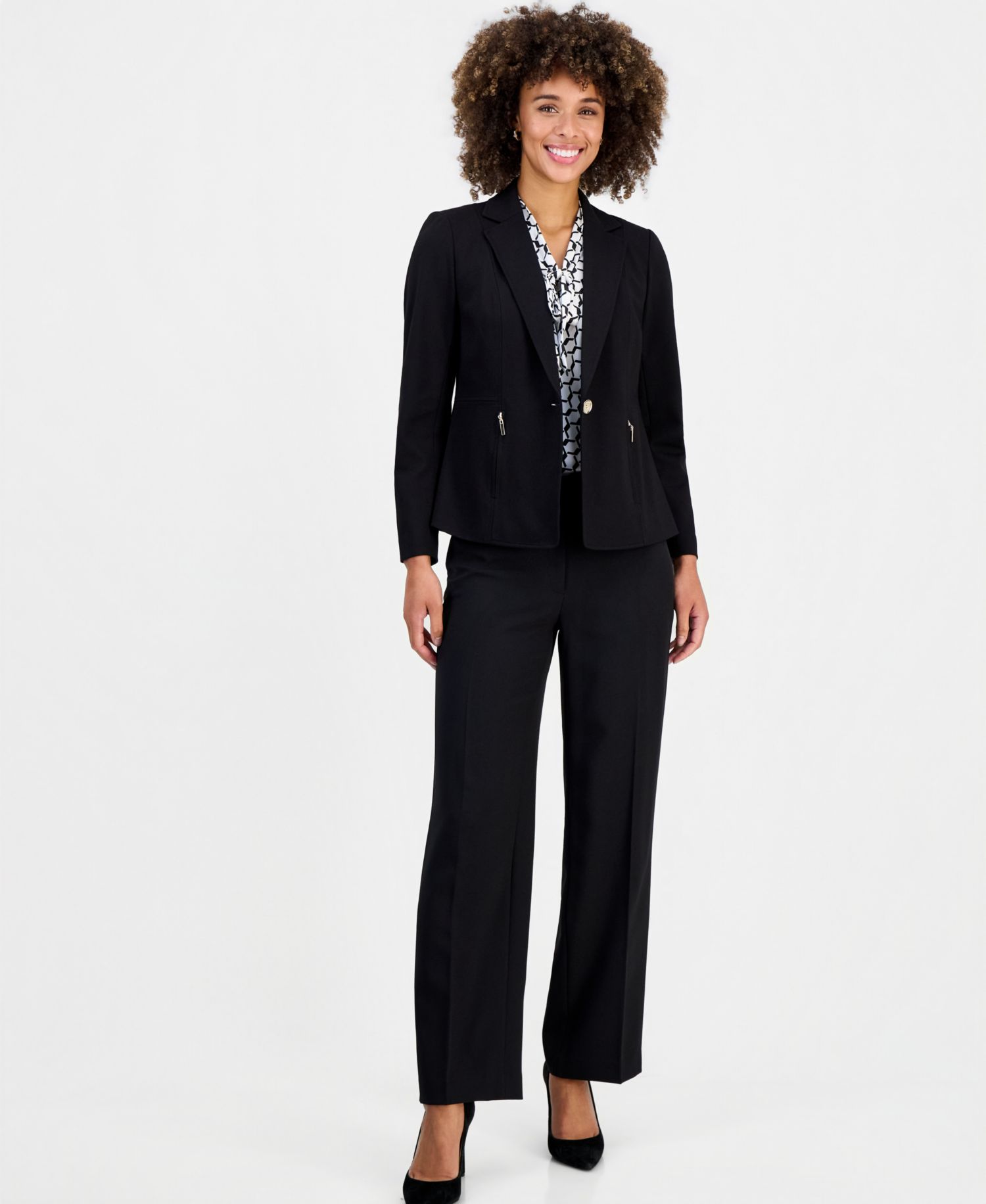 Women's Extended-Tab Fly-Front Wide-Leg Pants