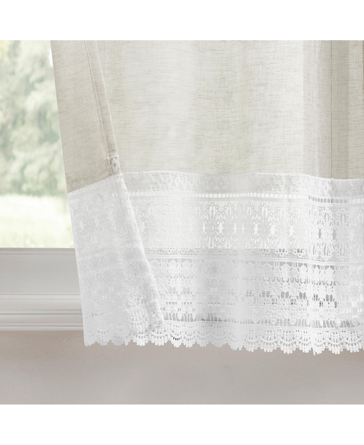 No. 918 Camille Macrame Lace Trim Sheer Rod Pocket Kitchen Curtain Tier Pair