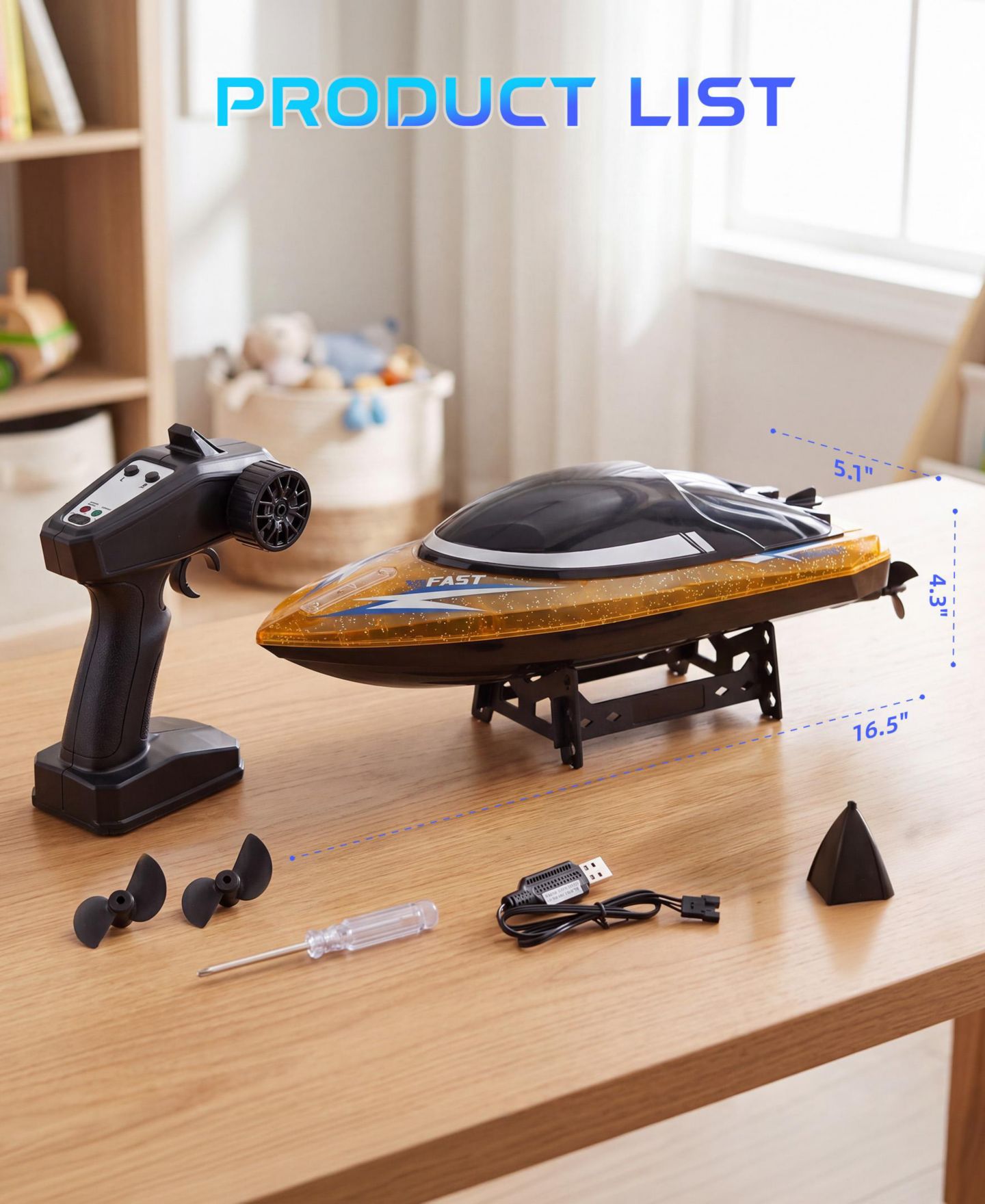 Детская игрушка SUGIFT Remote Control Boat 30KMH High Speed RC Racing Boat for Pool Lake Kids, цвет: Жёлтый — фото 8
