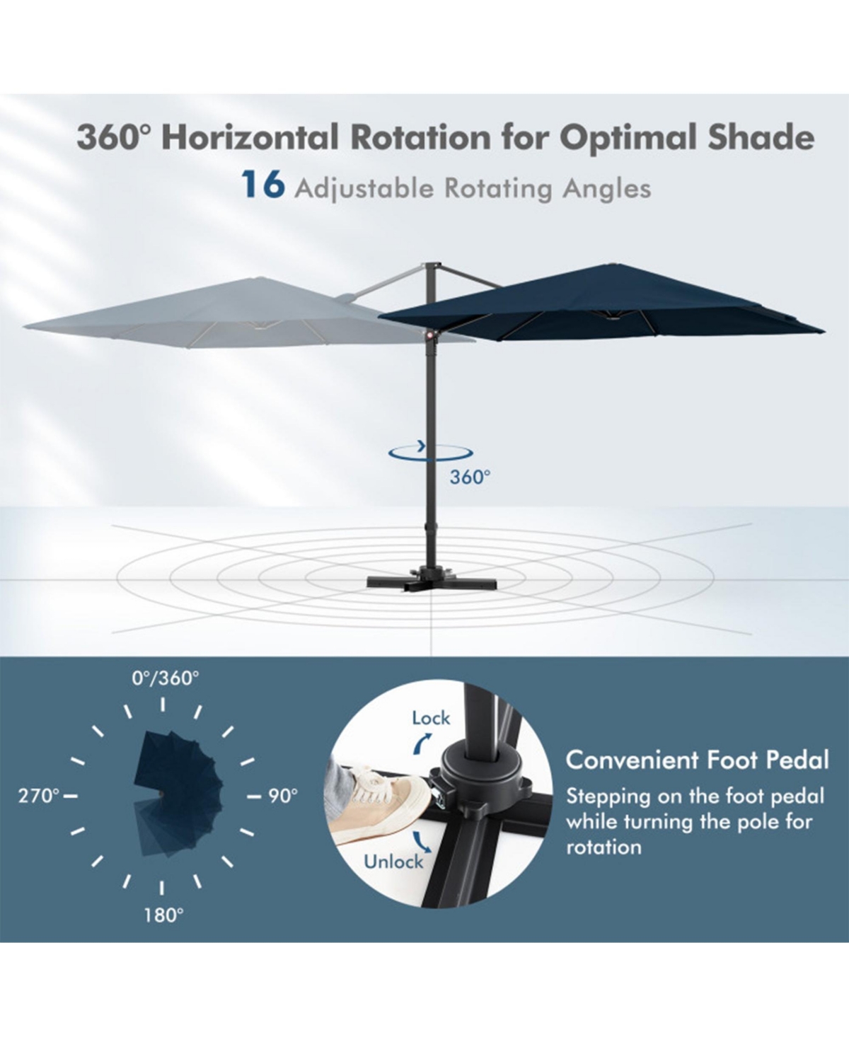 Clihome Square Patio Cantilever Umbrella with 360degree(s) Rotation