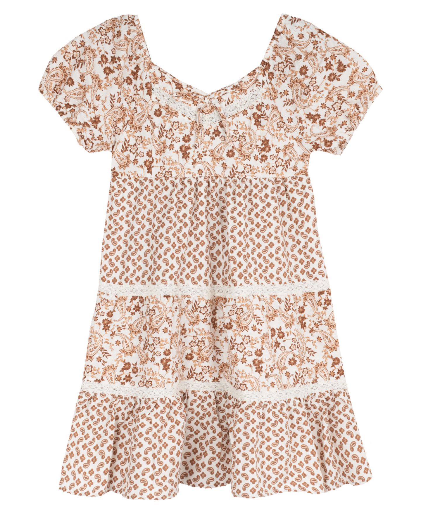Платье Rare Editions Short-Sleeve 3-Tier Skirt Dress для девочек, цвет: Коричневый — фото 1