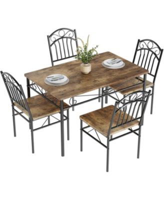 Dining Table Set for 4, Farmhouse Kitchen Table Chairs Rubber Wood Legs