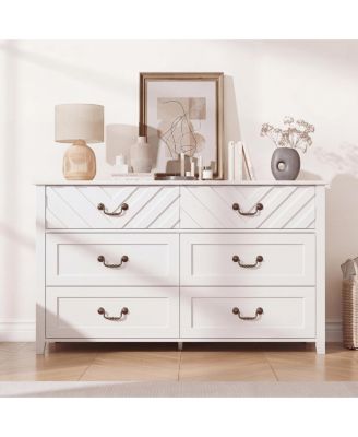6 Drawer Dresser with 3D V Shape Front for Bedroom, Living Room, Nursery, Entryway