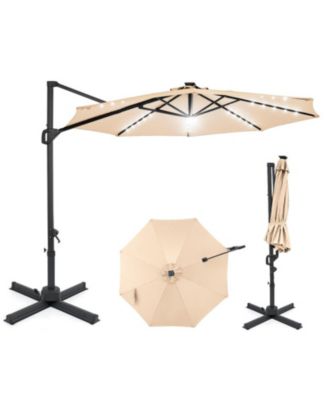 10 ft Cantilever Outdoor Patio Umbrella with Solar LED Lights and 360 Rotation