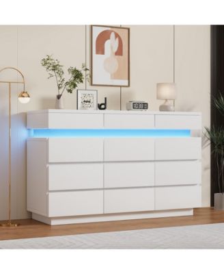 59-inch Modern 9-Drawer Wood Dresser with RGB LED Lights, Anti-Tip Chest for Bedroom, Living Room