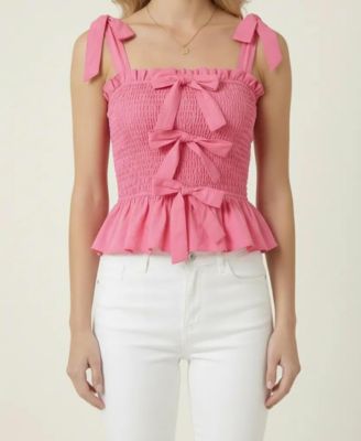 Women's Smocked Bow-Strap Peplum Top