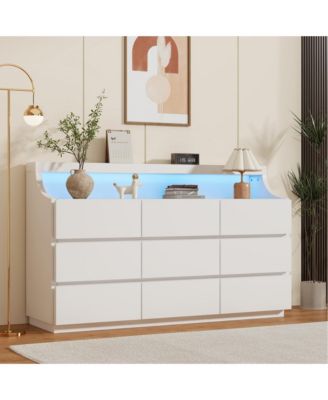 9 Drawer Dresser for Bedroom, Handle-Free Storage Cabinet, Anti-Tipping, for Living Room and Entryway