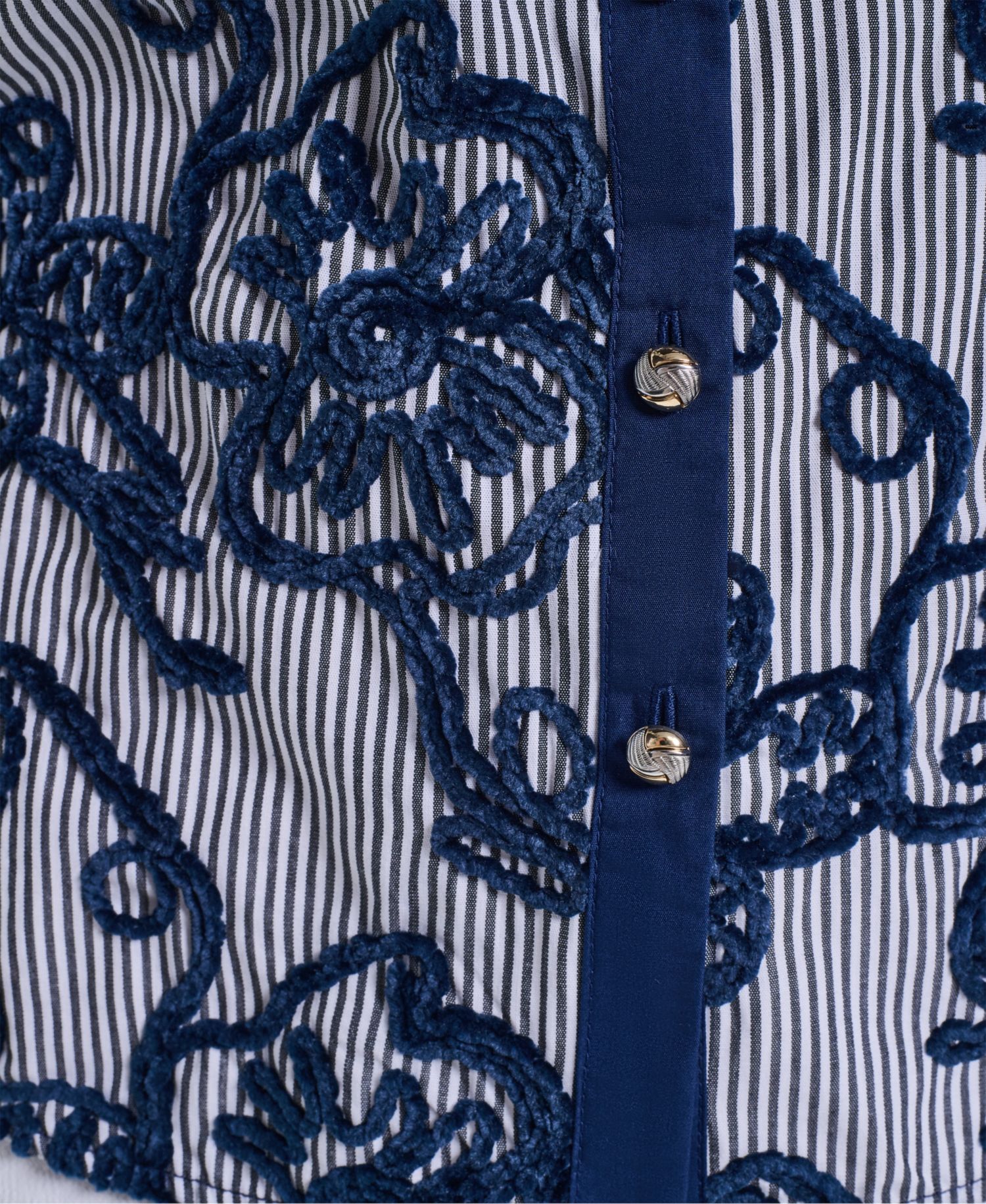 Women's Velvet Embroidery Button-Front Blouse