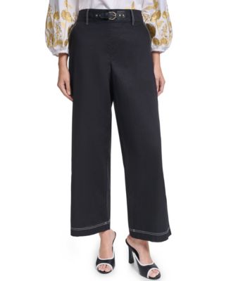 Women’s Fixed Belt Mid-Rise Straight Ankle Pants