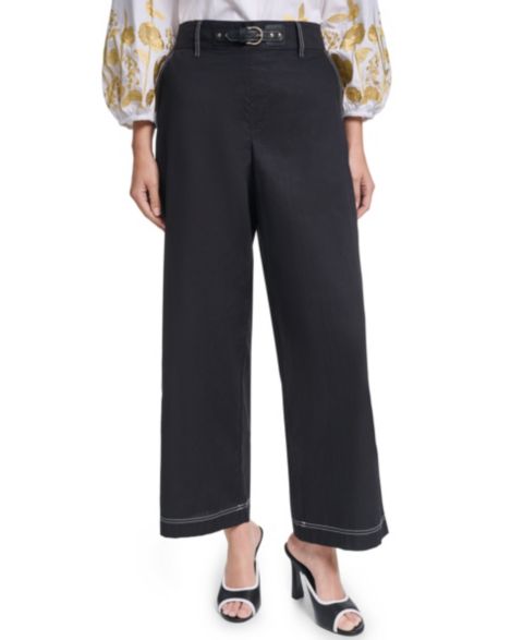 Женские брюки KARL LAGERFELD PARIS Fixed Belt Mid-Rise Straight Ankle, цвет: Чёрный