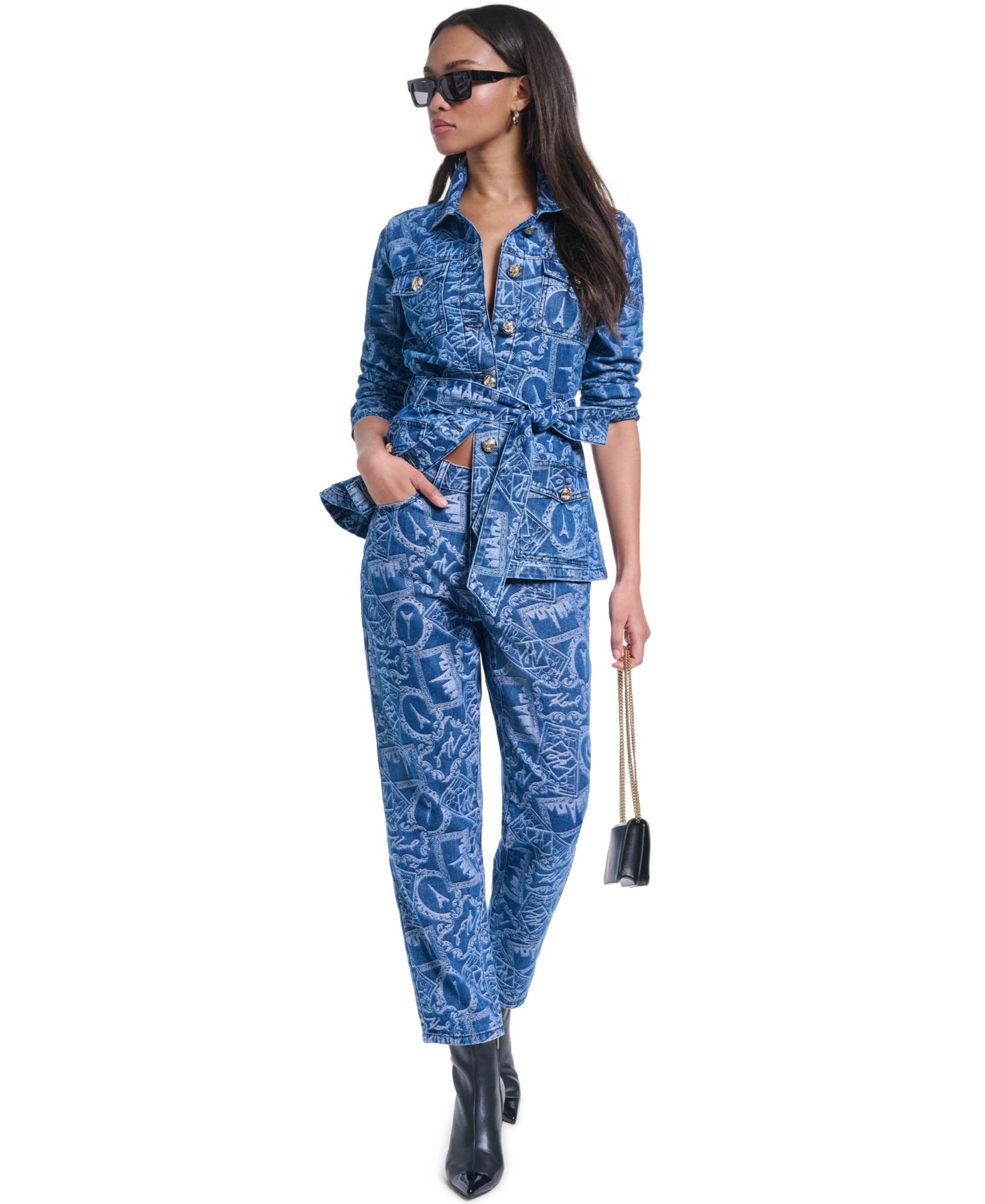 Женские брюки KARL LAGERFELD PARIS Printed Denim Pants, цвет: Средний индиго — фото 2