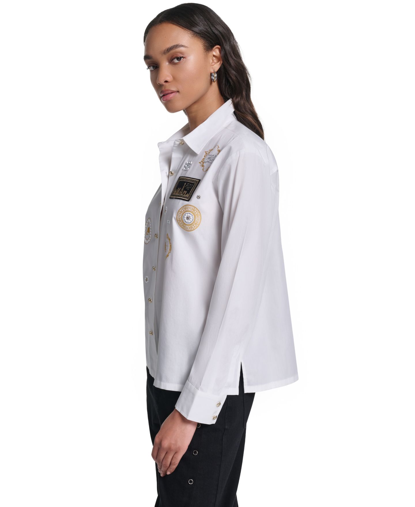 Женский топ KARL LAGERFELD PARIS Embellished Cropped Top, цвет: Белый — фото 3