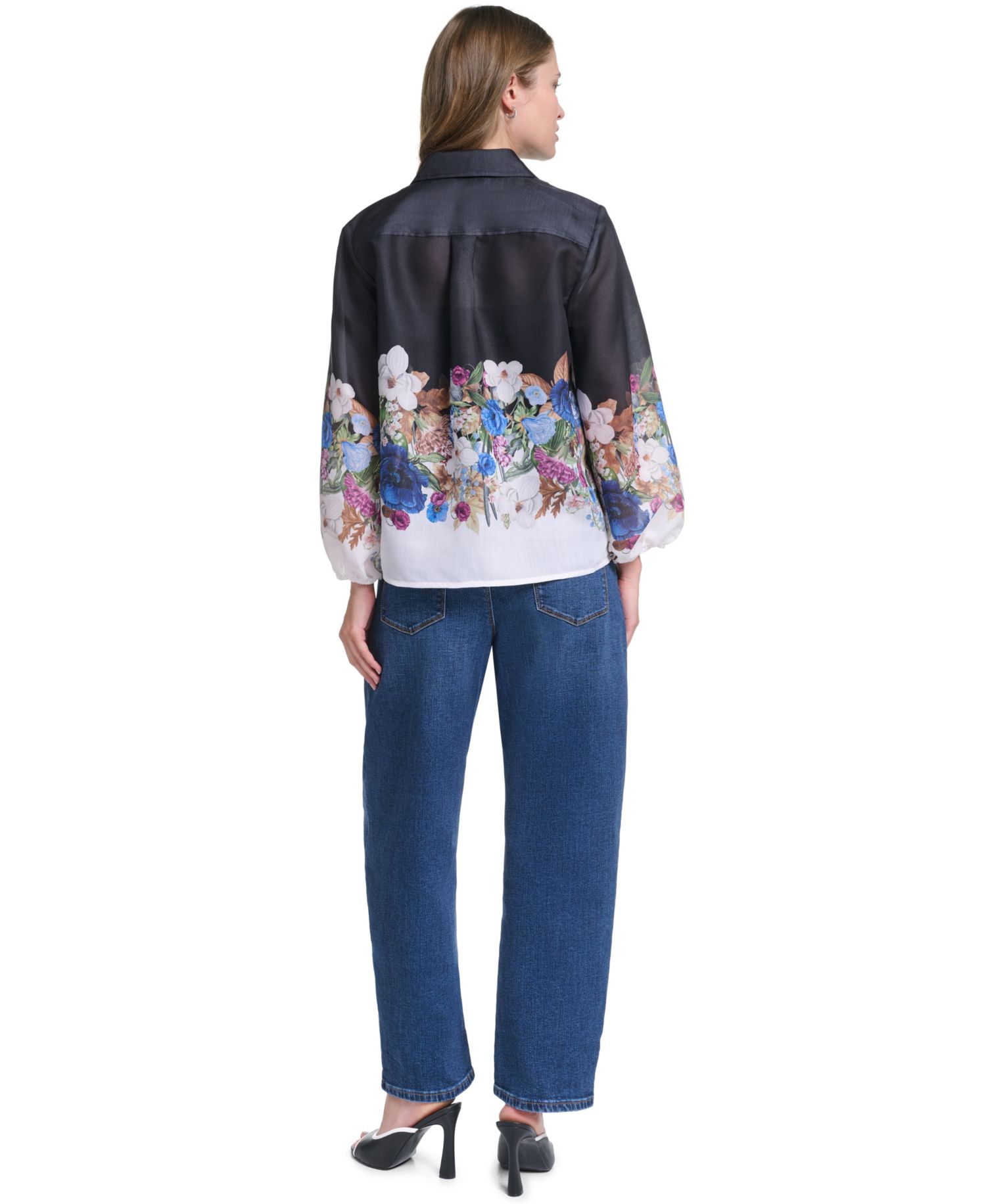 Women's Printed Organza Puff-Sleeve Blouse