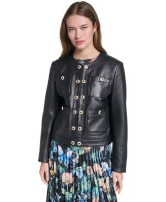 Women's Leather Button-Front Jacket
