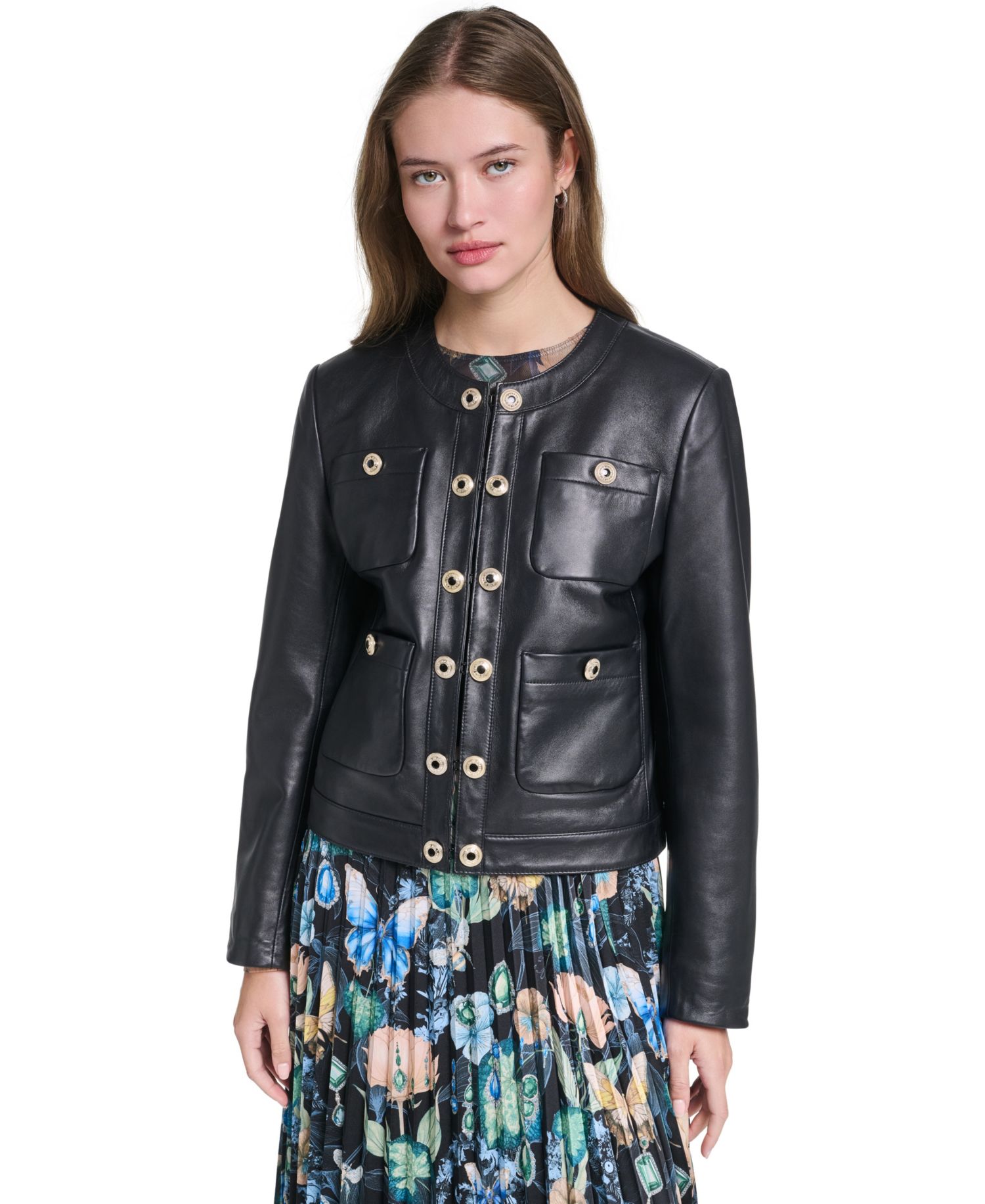 Women's Leather Button-Front Jacket