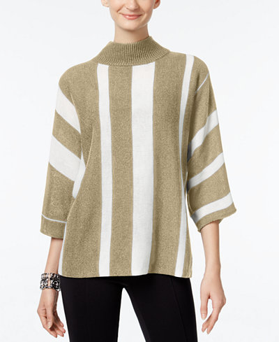 NY Collection Mock-Neck Striped Sweater