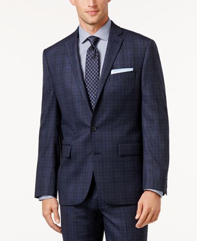 Ryan Seacrest Distinction Men's Slim-Fit Blue Flannel Glen Plaid Jacket, Only at Macy's