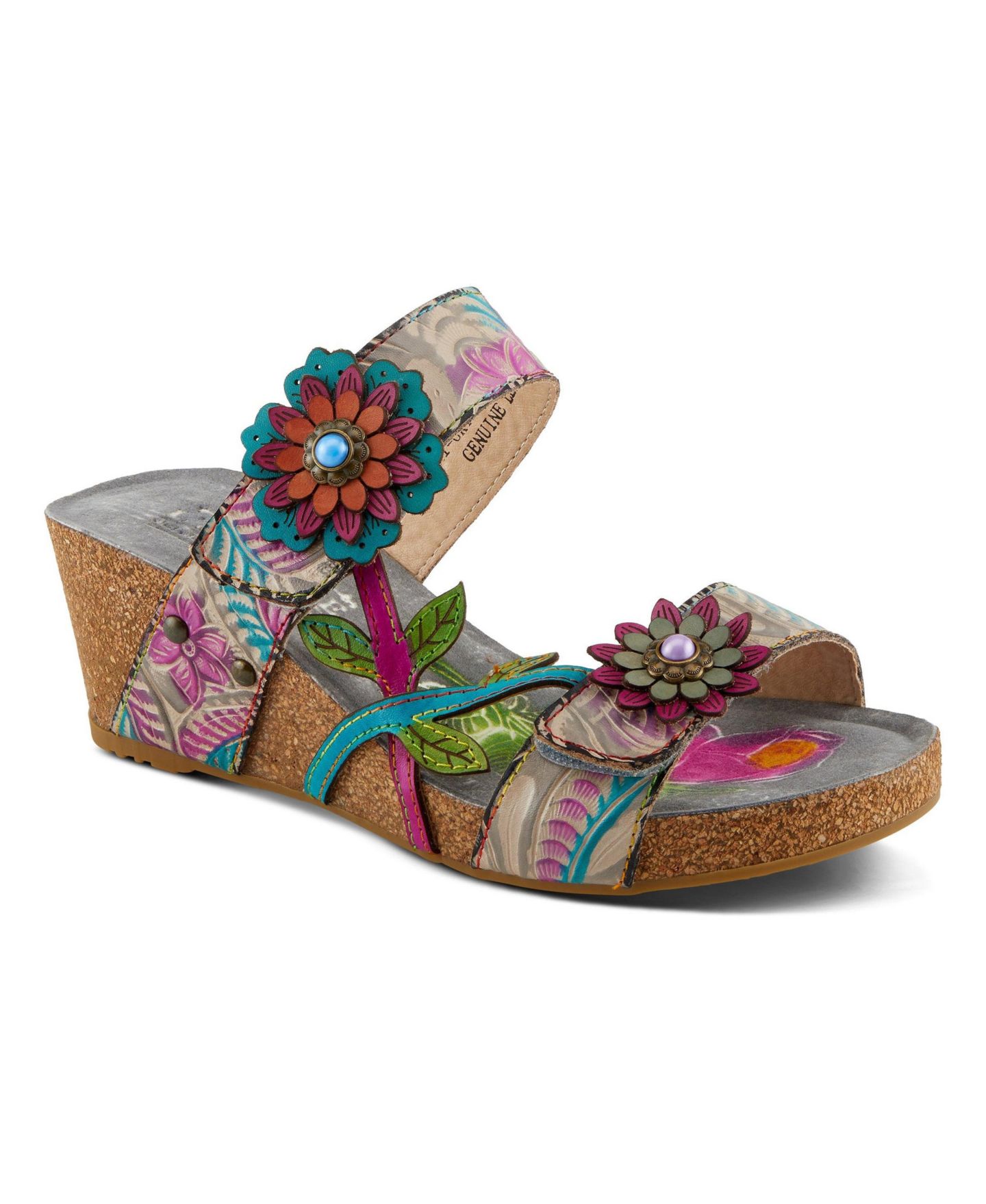 Женские сандалии L'Artiste Spring Step Moai Slide with Leather Upper, цвет: Серый разноцветный — фото 1