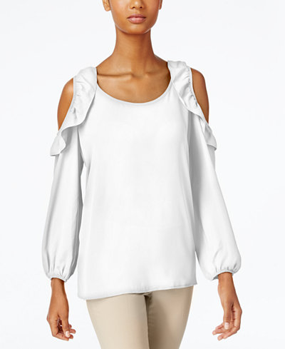 NY Collection Ruffled Cold-Shoulder Top