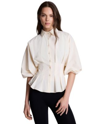 Women's Pleated Button-Front Peplum Shirt