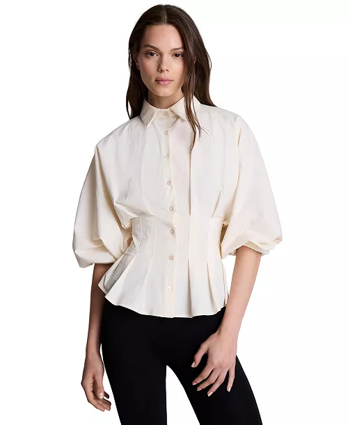 Kenneth Cole Women's Pleated Button-Front Peplum Shirt