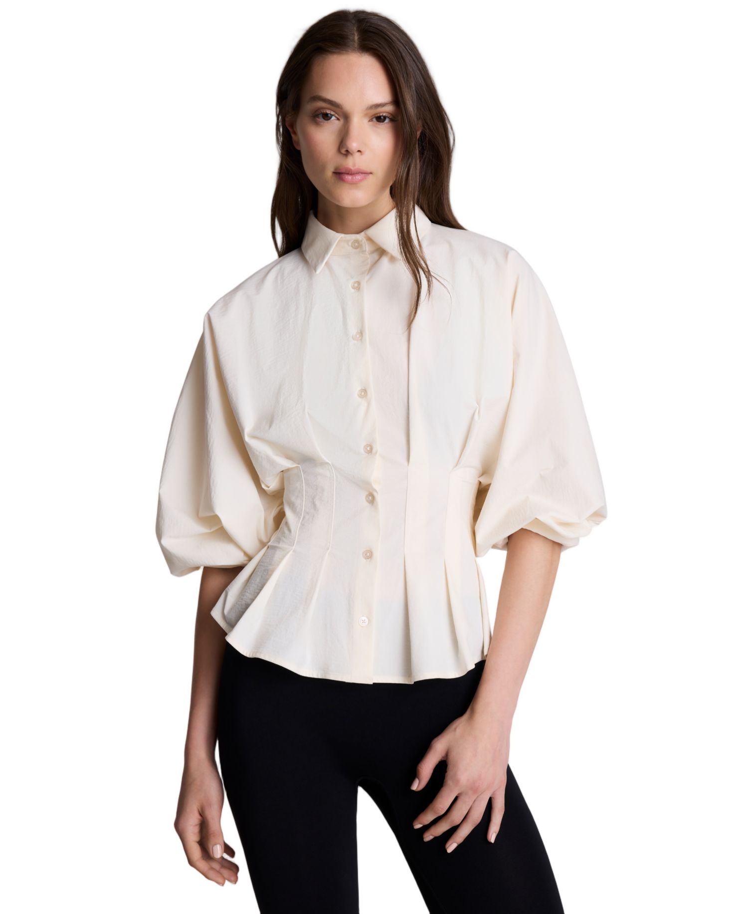 Women's Pleated Button-Front Peplum Shirt