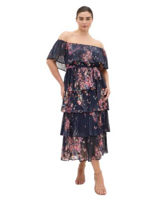 Women's Night Garden Print Tier Midi Dress
