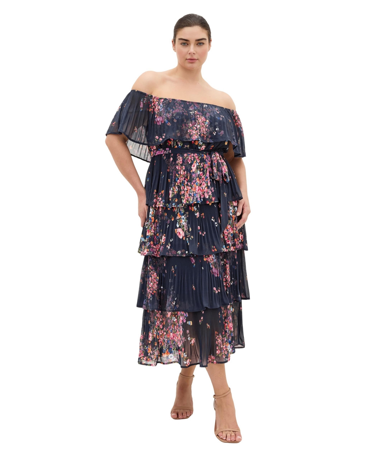 City Chic Women's Night Garden Print Tier Midi Dress