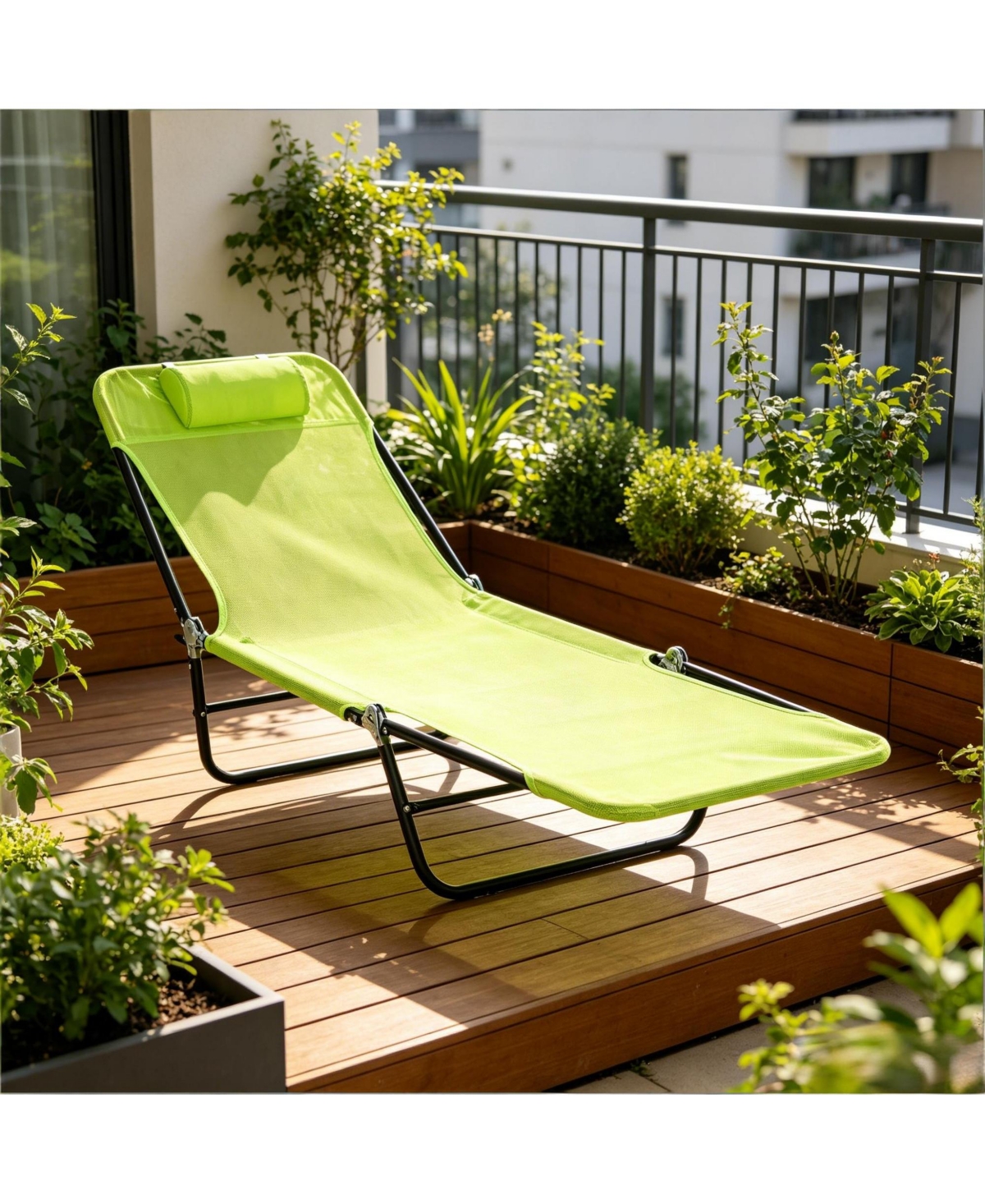 Yiortwo Outdoor Folding Chaise Lounge Chair with Reclining Back and Headrest