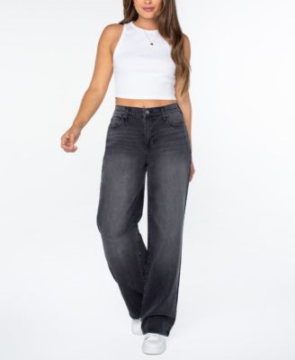 Juniors' Mandy Baggy Elastic-Back Wide-Leg Jeans