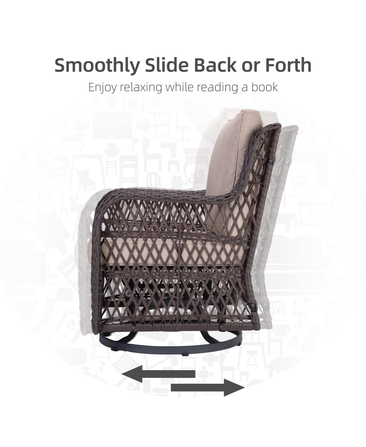 homfan Wicker Swivel and Glide Patio Chair Set with Cushions and Tempered Glass Side Table Durable Outdoor Seating for Porch or Backyard