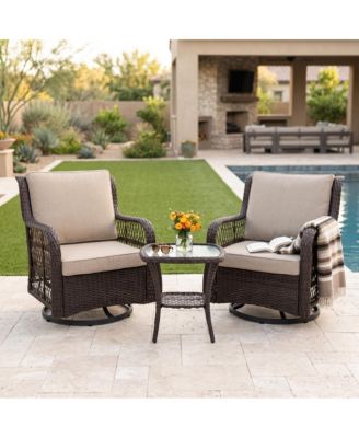 Wicker Swivel and Glide Patio Chair Set with Cushions and Tempered Glass Side Table Durable Outdoor Seating for Porch or Backyard